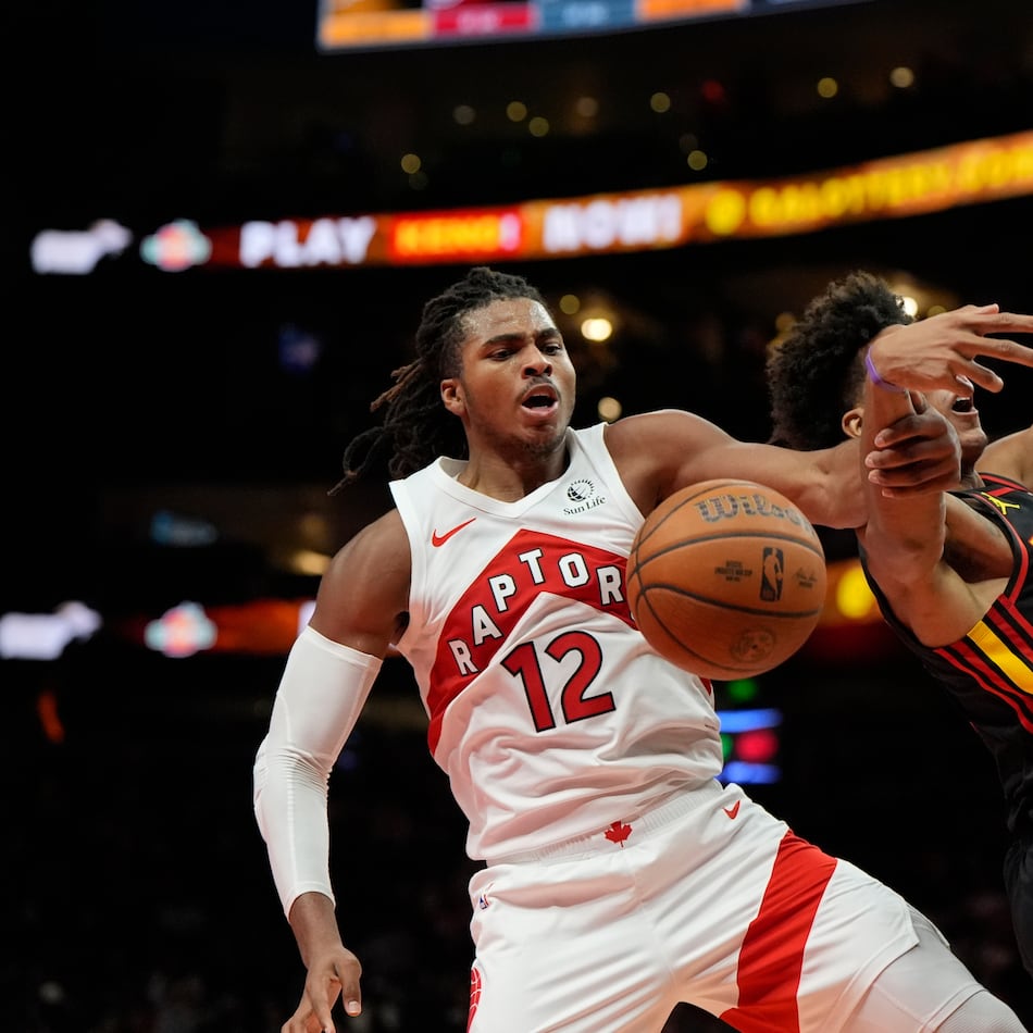 Atlanta Hawks forward Jalen Johnson had 21 points, seven rebounds and four assists in the Hawks' 109-97 loss to the Raptors on Friday. (Mike Stewart/AP)