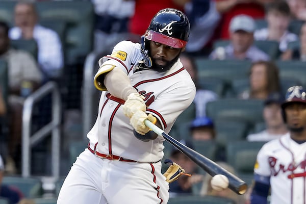 Michael Harris II, defying "keep your eye on the ball" dogma. (Erik S. Lesser/AP)