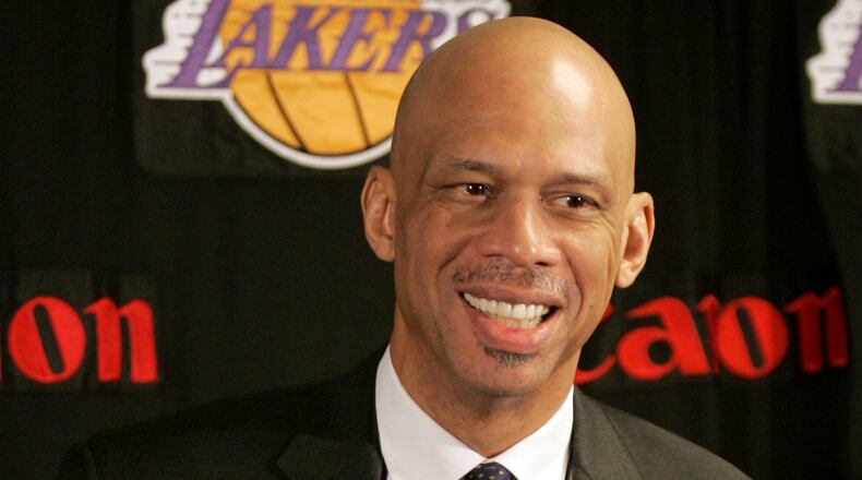 NBA Hall of Famer Kareem Abdul-Jabbar speaks during a news conference at Staples Center in Los Angeles, Calif., Sunday, Nov. 15, 2009. The NBA's all-time leading scorer was diagnosed last December with chronic myeloid leukemia, he told The Associated Press in a recent interview. (AP Photo/Lori Shepler) Kareem Abdul-Jabbar says Bruce Levenson is a businessman, not a racist. (AP photo)