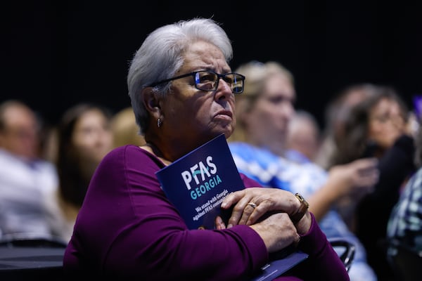 Rome resident Kathy Miller was one of more than 600 attendees at a town hall in March regarding PFAS. The event was hosted by law firms operating under the name PFAS Georgia. (Arvin Temkar/AJC) 