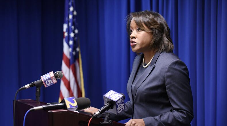 DeKalb County District Atorney Sherry Boston announces she won’t pursue further charges against former DeKalb CEO Burrell Ellis during a press conference on Monday. DAVID BARNES / DAVID.BARNES@AJC.COM