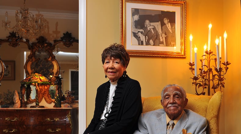 Civil rights leaders Joseph Lowery and wife Evelyn Lowery shown in their Atlanta home Sept. 13, 2013. Evelyn suffered a stroke five days later and died on September 26.