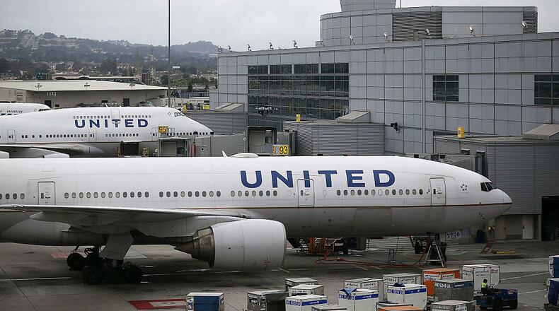 United Airlines planes sit on the tarmac at San Francisco International Airport in July 2015.