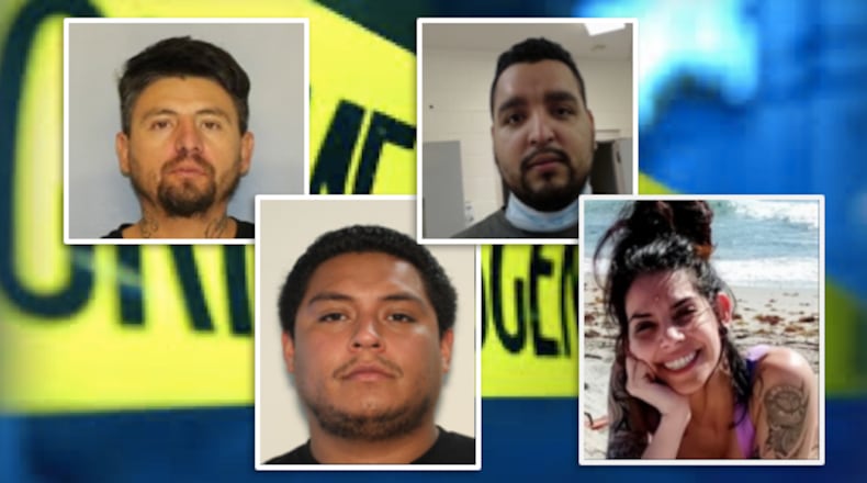 Juan Ayala-Rodriguez (from left), Oscar Garcia, Mario Alberto Barbosa-Juarez and Megan Colone are sought on murder charges. The GBI is working to identify a fifth suspect.