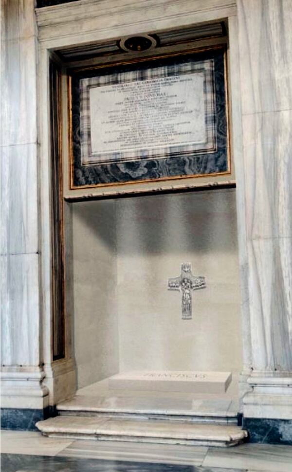 This photo rendition made available by the Vatican Press Office on Thursday, April 24, 2025, shows the project of the burial place inside St. Mary Major Basilica in Rome where late Pope Francis will be interred after his solemn funeral at the Vatican on Saturday. (Vatican Media via AP)