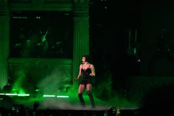 Lady Gaga performs during her free concert on Copacabana Beach in Rio de Janeiro, Saturday, May 3, 2025. (AP Photo/Silvia Izquierdo)