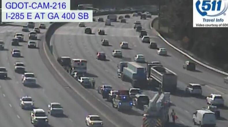 A three-car crash after a pursuit was reported on I-285 West. (Credit: Georgia Department of Transportation)