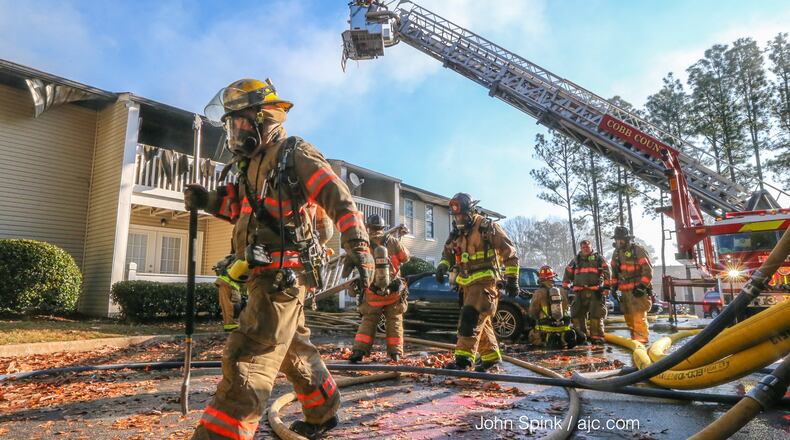 A fire displaced about 30 residents Tuesday at a Cobb County apartment, officials said.
