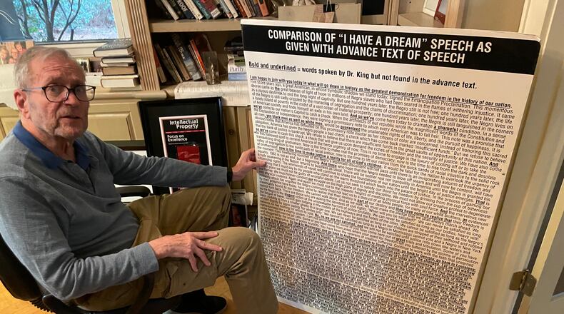 Attorney Joe Beck with a chart he created for a lawsuit to show that the Rev. Martin Luther King Jr. ad-libbed much of his famous "I Have a Dream" speech.