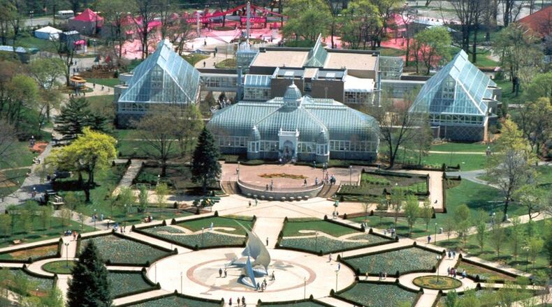 The Franklin Conservatory, located 2 miles east of downtown Columbus, features exotic indoor gardens and artwork and botanical outdoor gardens, sculptures and a 1-mile walking loop. (ruscilli.com)