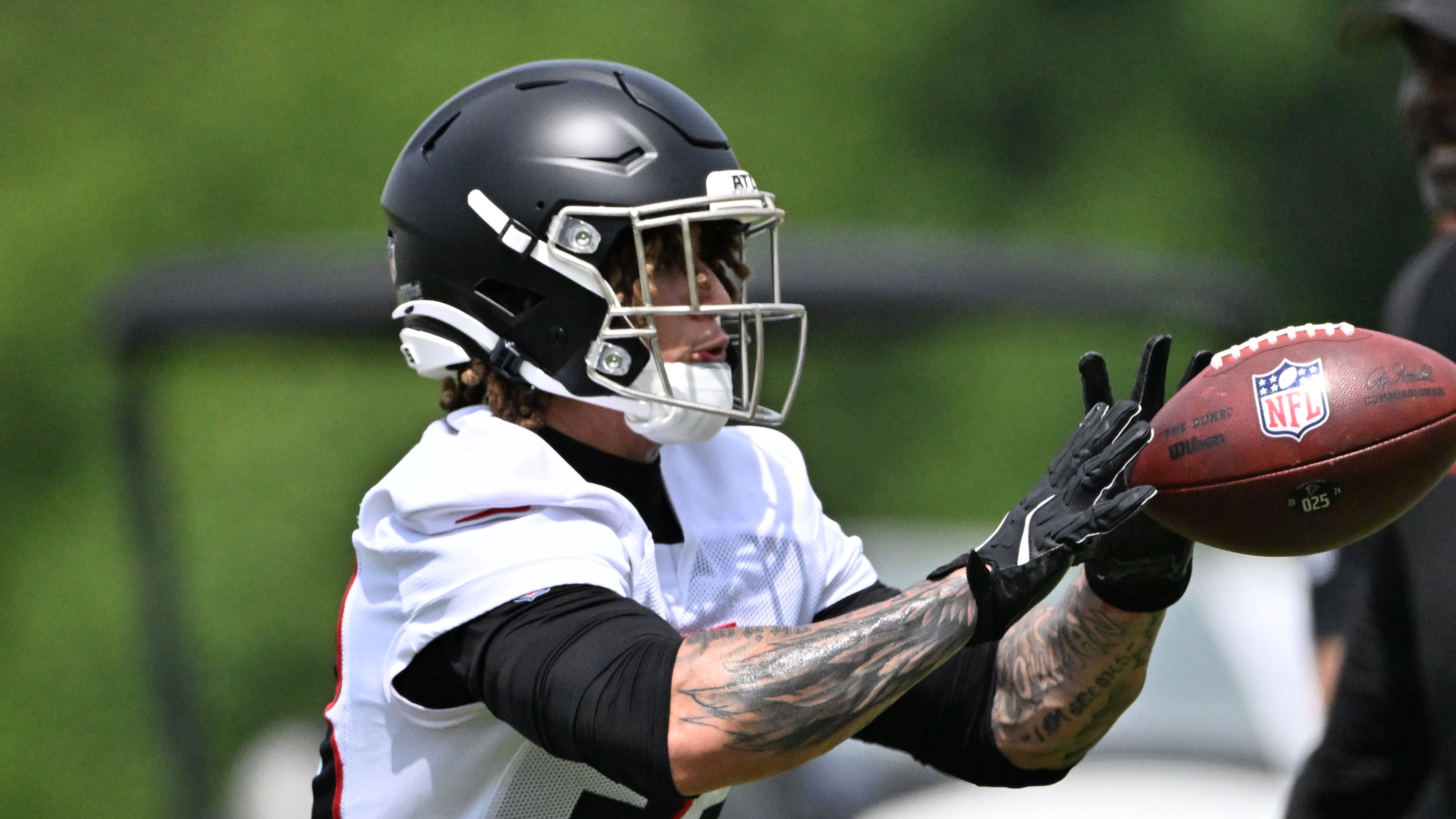 Atlanta Falcons defensive back Billy Bowman Jr. runs a drill during the Atlanta Falcons Rookie Minicamp, Friday, May 9, 2025, in Flowery Branch. (Hyosub Shin/AJC)