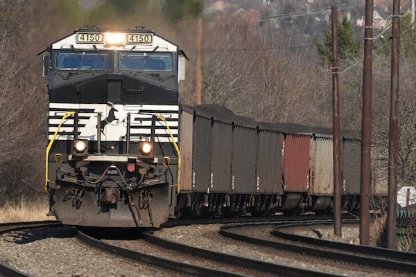 A Norfolk Southern freight train passes through Homestead, Pa., Wednesday, March 12, 2025. (Gene J. Puskar/AP)