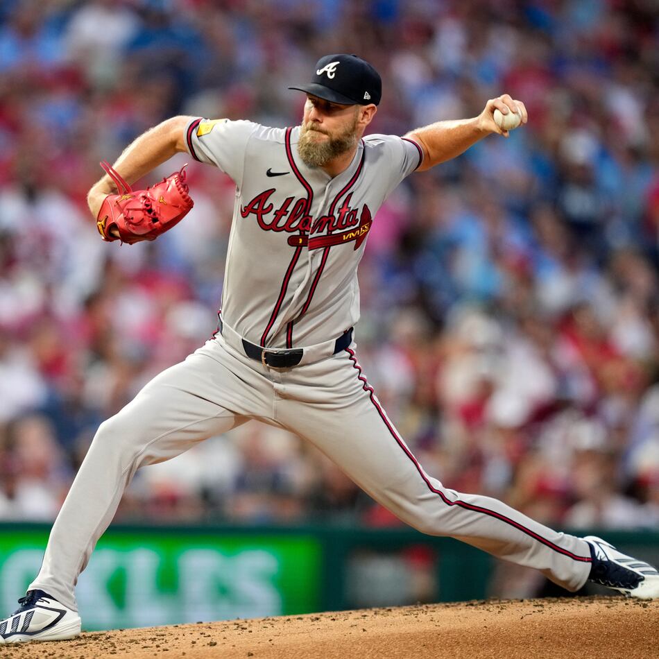 Atlanta Braves' Chris Sale pitches during the second inning of a baseball game against the Philadelphia Phillies Friday, Sept. 4, 2026, in Philadelphia. (AP Photo/Matt Slocum)