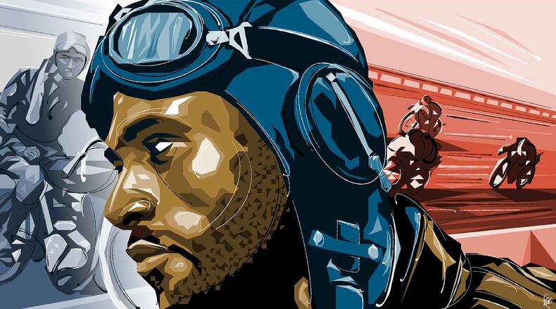 In Atlanta, a group of Black motorcyclists would come to be known as the “Black Streaks,” a reference to the headline of a 1919 article in Motorcycling and Bicycling Magazine. From 1913 to 1924, the Black Streaks were some of the most well-known racers in the nation. Illustration by Richard Watkins/richard.watkins@ajc.com