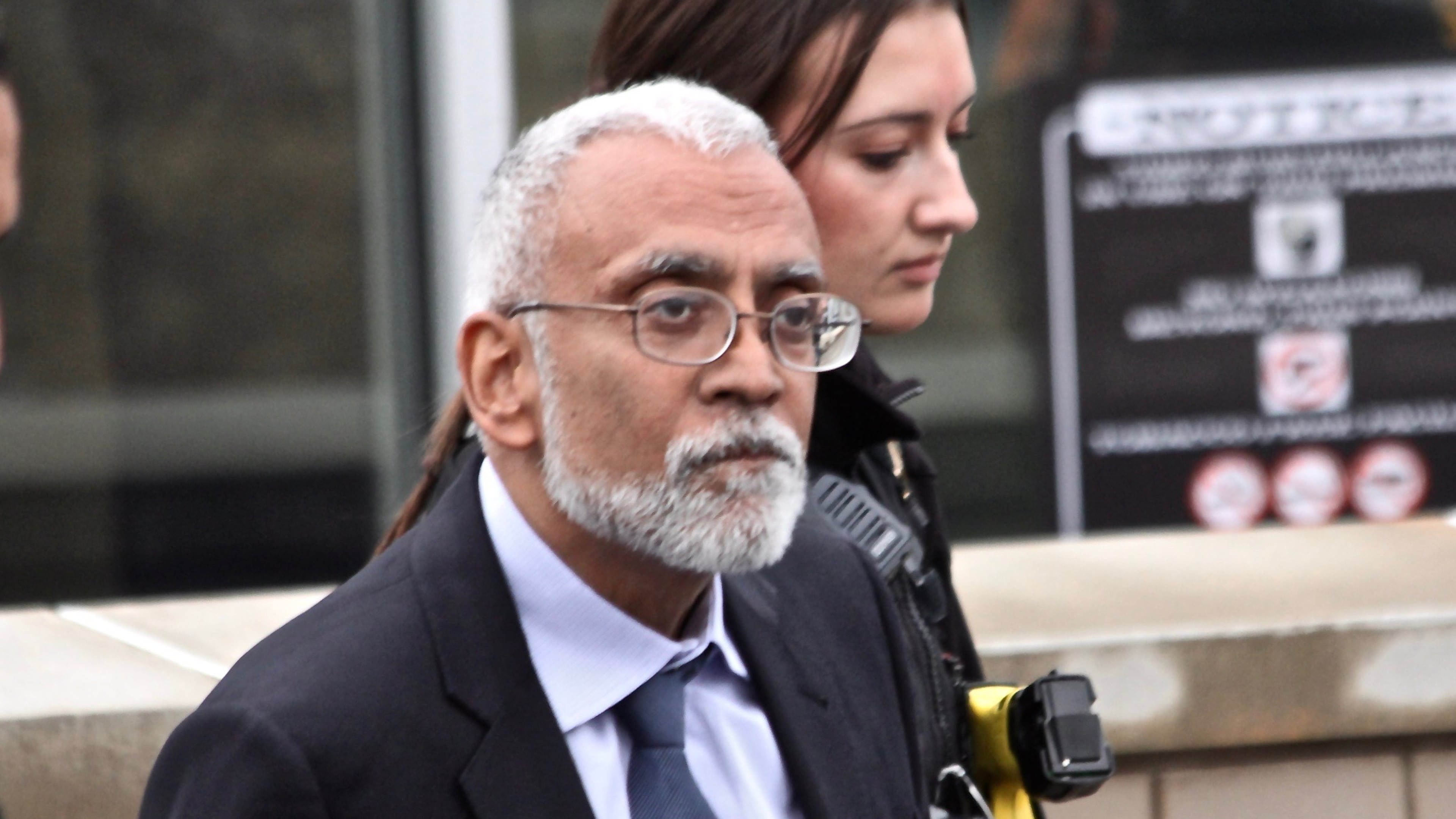 Subramanyam “Subu” Vedam walks outside the Centre County Courthouse in Bellefonte, Pa, on Feb. 6, 2025, during a hearing over new evidence uncovered in his 1983 murder case. (Geoff Rushton/StateCollege.com via AP)