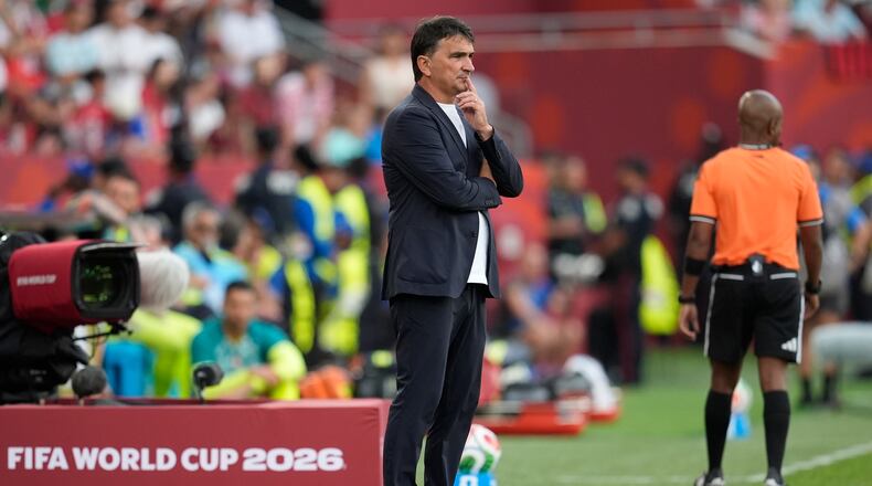 Croatia head coach Zlatko Dalic looks on during the World Cup round of 32 soccer match between Portugal and Croatia in Toronto, Thursday, July 2, 2026. (AP Photo/Mike Stewart)