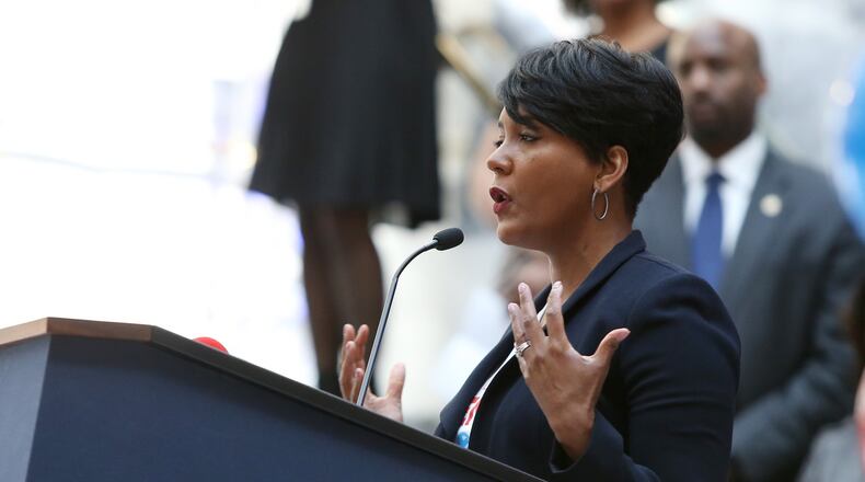 Atlanta Mayor Keisha Lance Bottoms spoke at a rally at City Hall Monday to announce the ATL Counts 2020 Census campaign. EMILY HANEY / emily.haney@ajc.com