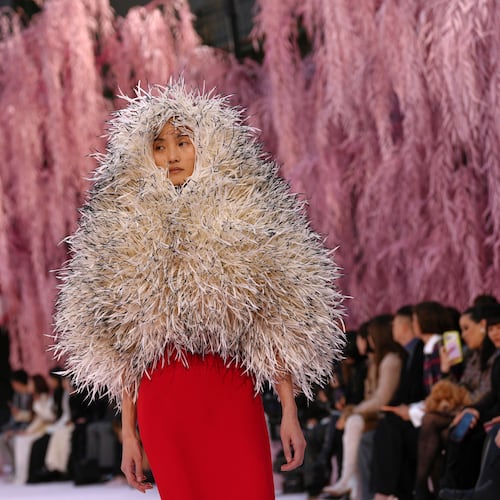 A model wears a creation as part of the Chanel Spring/Summer 2026 Haute Couture collection presented in Paris, Tuesday, Jan. 27, 2026. (AP Photo/Aurelien Morissard)