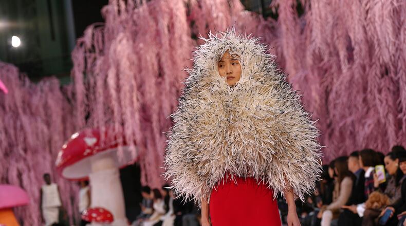 A model wears a creation as part of the Chanel Spring/Summer 2026 Haute Couture collection presented in Paris, Tuesday, Jan. 27, 2026. (AP Photo/Aurelien Morissard)