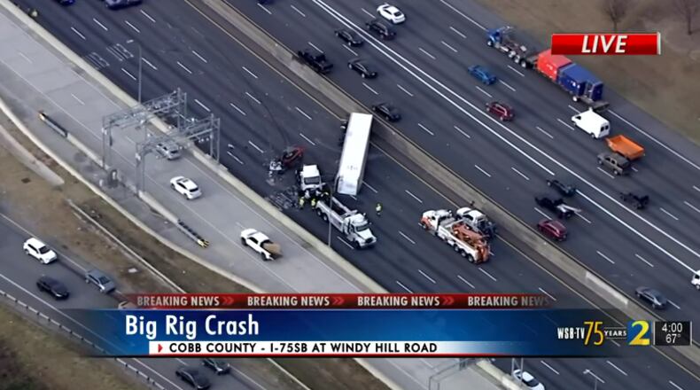 All lanes of I-75 South were closed at Windy Hill Road for three hours Tuesday due to a wreck involving several vehicles.