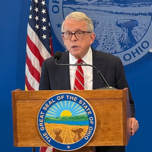 Ohio Gov. Mike DeWine speaks at a news conference on Tuesday, June 16, 2026, in Columbus, Ohio. (AP Photo/Patrick Aftoora-Orsagos)