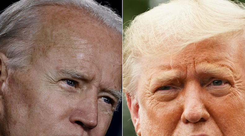 Undecided voters appear to be few in number in Georgia, but political observers say they still could decide the race in the state between Democratic presidential nominee Joe Biden, left, and Republican President Donald Trump. (OLIVIER DOULIERY/GETTY/TNS)