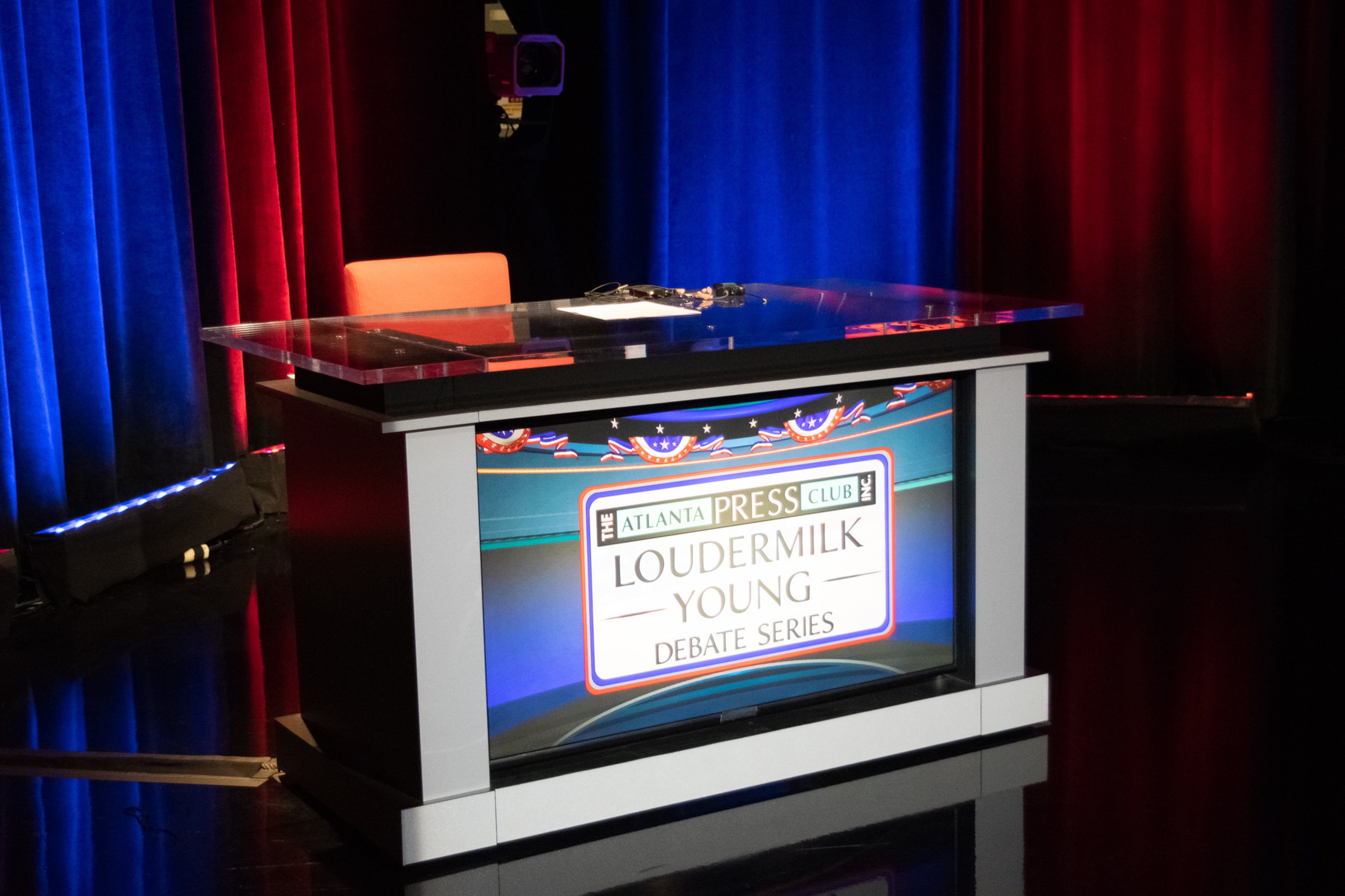 The Atlanta Press Club conducts candidate debates as part of the Loudermilk Young debate series. (Mitch Leff)