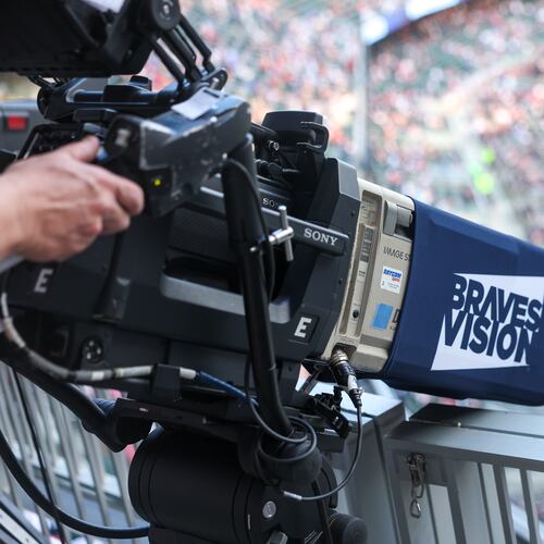 A BravesVision camera operator goes to work on opening day, featuring the Braves vs. the Kansas City Royals at Truist Park in Atlanta on March 27, 2026. (Arvin Temkar/AJC)
