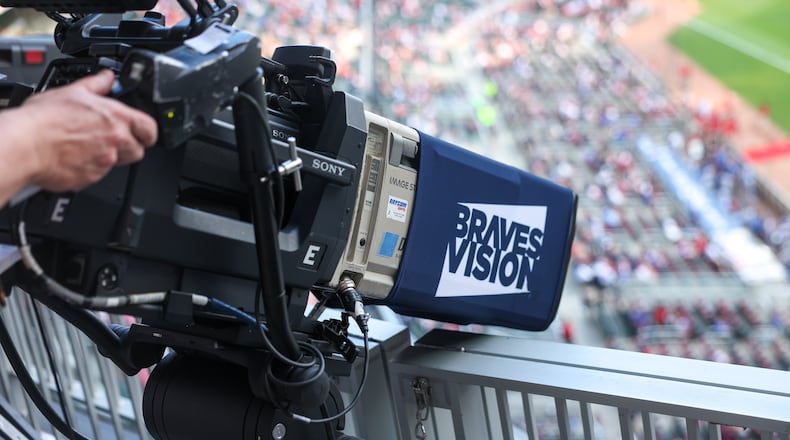 A BravesVision camera follows the action during the Braves' opening day game against the Royals at Truist Park on March 27, 2026. (Arvin Temkar/AJC)