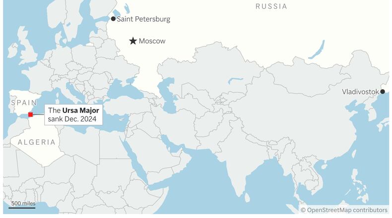 Map showing where the Russian cargo ship Ursa Major sank in 2024. (AP Digital Embed)