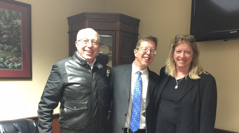 Left to right: Pacifica Ventures executives Howard Mann and Matt Rauchberg with Georgia film commissioner Lee Thomas. The trio attended the Feb. 21 meeting of the Clayton County Board of Commissioners where Pacifica’s Clayton County Studios project was announced. Photo handout.