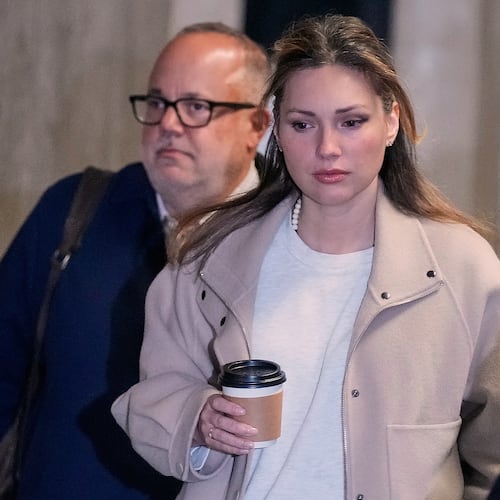 Jessica Mann arrives for Harvey Weinstein's trial in criminal court, in New York, Tuesday, April 28, 2026. (AP Photo/Richard Drew)