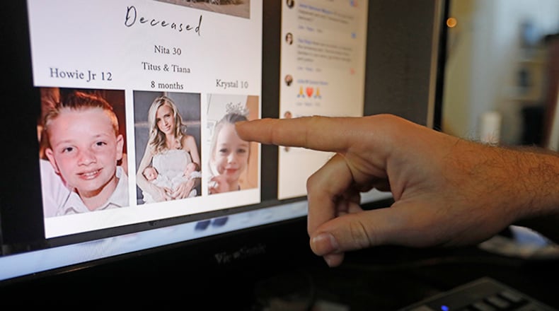 Austin Cloes points on a computer screen Tuesday to a photo of relatives Rhonita Miller and her family, who were killed in Mexico. Drug cartel gunmen ambushed three SUVs along a dirt road, slaughtering at least six children and three women.