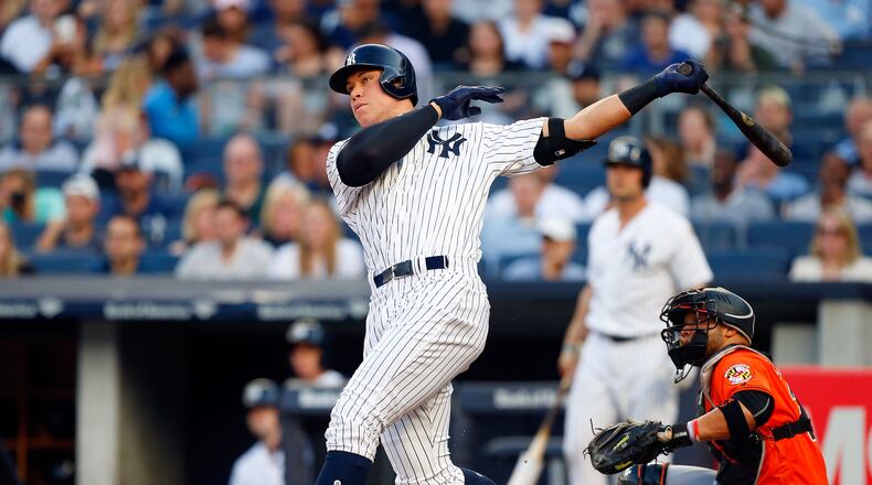 The New York Yankees’ Aaron Judge leads the major leagues with 21 home runs this season. (Photo by Jim McIsaac/Getty Images)