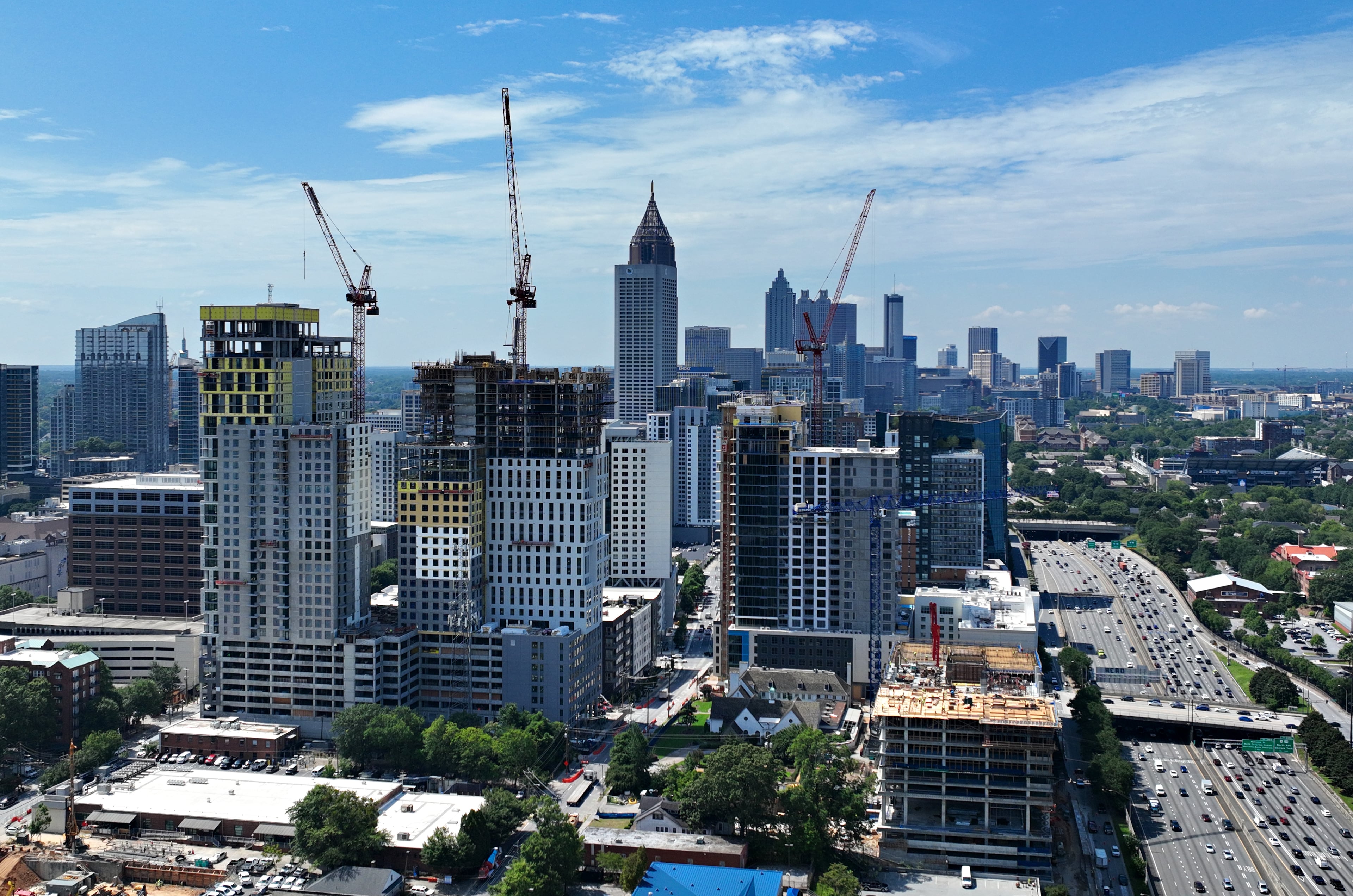 Aerial photo shows constructions of high-rises in midtown, Friday, July 7, 2023, in Atlanta.(Hyosub Shin/AJC)