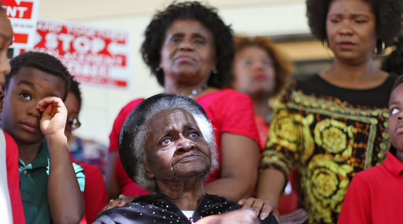 Mattie Jackson at a 2015 rally related to their fight over the city's plans to raze several homes in the Peoplestown area. BOB ANDRES / BANDRES@AJC.COM