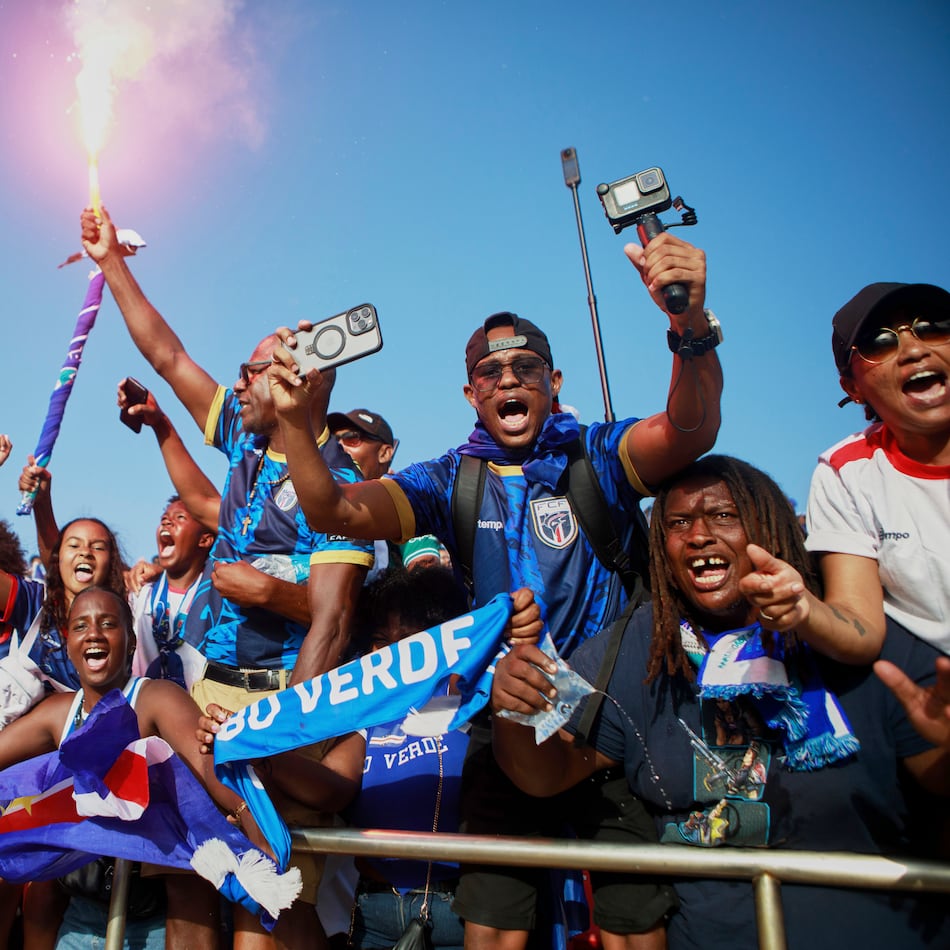 Fans celebrate after Cape Verde defeated Eswatini in a World Cup qualifying match Oct. 13 to clinch their qualification for the 2026 World Cup. (Cristiano Barbosa/AP)