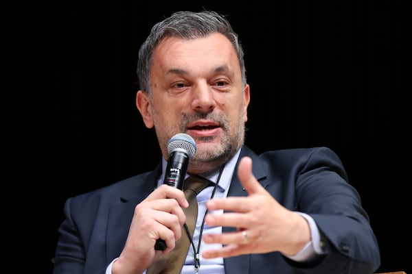 Minister of Foreign Affairs of Bosnia and Herzegovina Elmedin Konakovic speaks during a panel discussion at the NATO Parliamentary Assembly in Dayton, Ohio, Friday, May 23, 2025. (AP Photo/Paul Vernon)