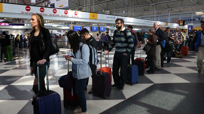 Long lines snake through the United Airlines terminal at Chicago’s O’Hare International Airport on Monday, May 16, 2016. (Nancy Stone/Chicago Tribune/TNS)