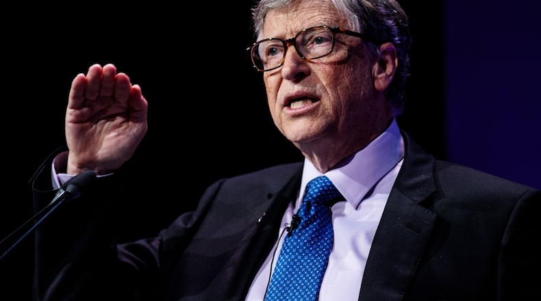 LONDON, ENGLAND - APRIL 18: American businessman and philanthropist Bill Gates makes a speech at the Malaria Summit at 8 Northumberland Avenue on April 18, 2018 in London, England. The Malaria Summit is being held today to urge Commonwealth leaders to commit to halve cases of malaria across the Commonwealth within the next five years with a target to 650,000 lives. (Photo by Jack Taylor/Getty Images)