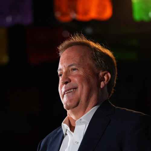 Texas Attorney General Ken Paxton, a Republican candidate for the U.S. Senate, smiles at a campaign event in McKinney, Texas, Tuesday, May 19, 2026. (AP Photo/LM Otero)