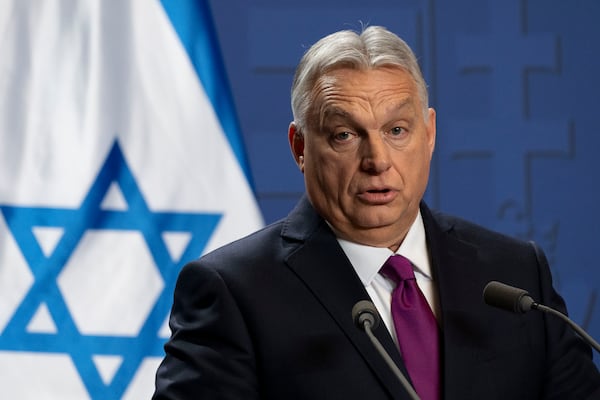 Hungarian Prime Minister Viktor Orban speaks during a press statement at the Carmelite Monastery in the Buda Castle in Budapest, Hungary, Thursday, April 3, 2025. (AP Photo/Denes Erdos)