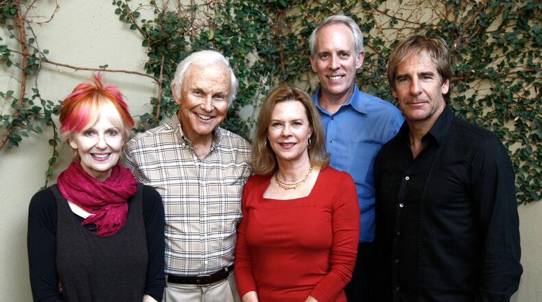 FILE - Shelley Fabares, left, poses for a group photo with other Screen Actors Guild Awards committee members, from left, Paul Napier, Chairwoman JoBeth Williams, Vice Chair Daryl Anderson and Scott Bakula during a tasting of the proposed menu and alternatives for the SAG Awards by Lucques Catering, Sept. 29. 2009, in Los Angeles. (AP Photo/Matt Sayles, File)