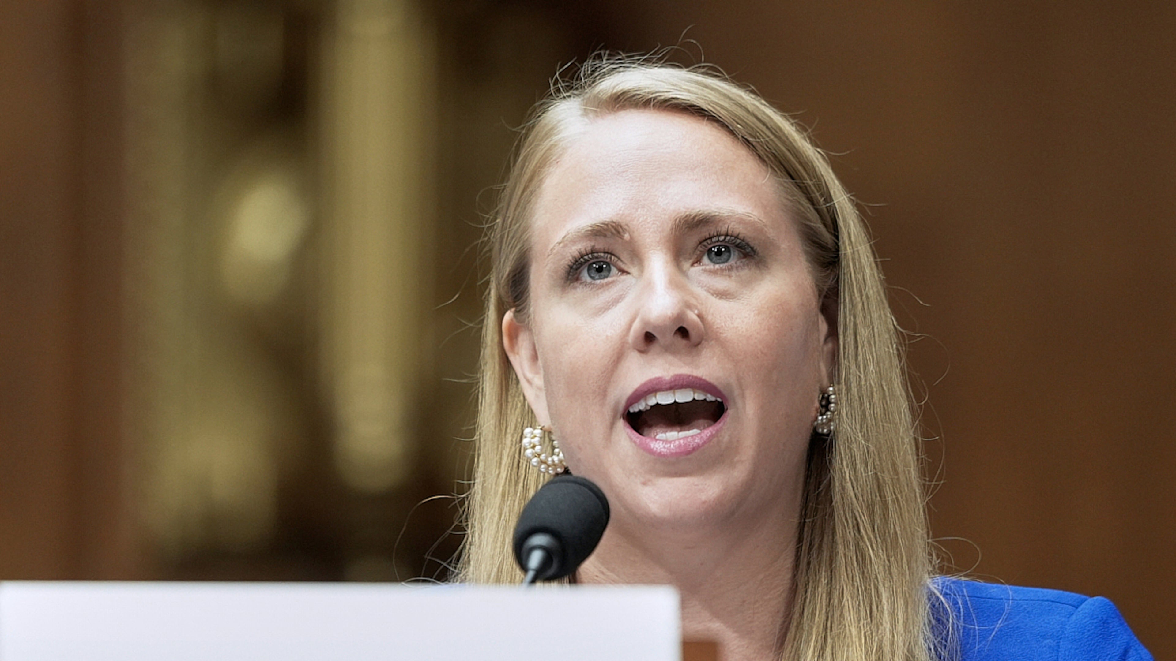 FILE - Andrea Lucas, nominee to be a member of the Equal Employment Opportunity Commission, testifies during a Senate Health, Education, Labor, and Pensions (HELP) Committee hearing, June 18, 2025, on Capitol Hill in Washington. (AP Photo/Mariam Zuhaib, File)
