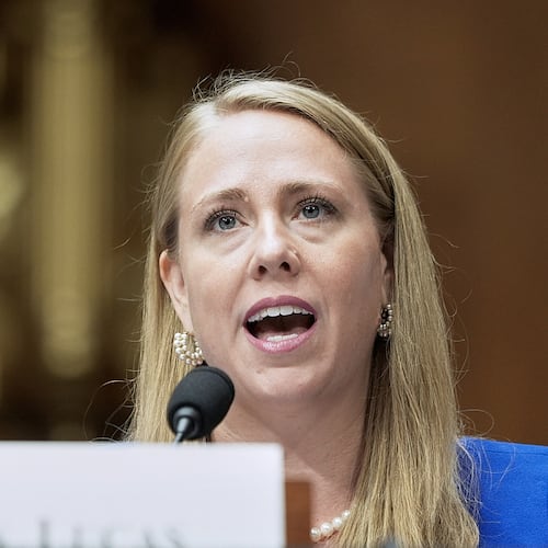 FILE - Andrea Lucas, nominee to be a member of the Equal Employment Opportunity Commission, testifies during a Senate Health, Education, Labor, and Pensions (HELP) Committee hearing, June 18, 2025, on Capitol Hill in Washington. (AP Photo/Mariam Zuhaib, File)