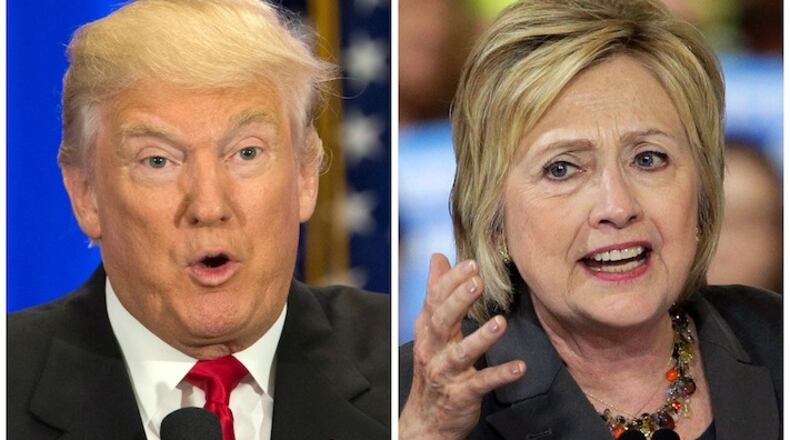 This photo combo of file images shows U.S. presidential candidates Donald Trump, left, and Hillary Clinton. Income inequality has been a rallying cry of the 2016 election, with more Americans turning fearful and angry about a shrinking middle class. Trump has pledged to restore prosperity by ripping up trade deals and using tariffs to return manufacturing jobs from overseas. Clinton has backed a debt-free college option and higher minimum wages to help the middle class. (AP Photo/Mary Altaffer, Chuck Burton)