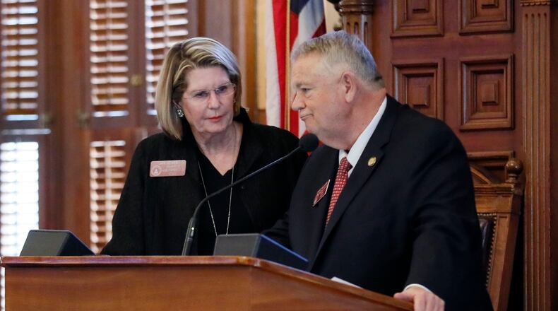 Speaker Pro-Tempore Jan Jones and Speaker David Ralston in this file photo from the 2019 session of the state Legislature. Bob Andres, bandres@ajc.com
