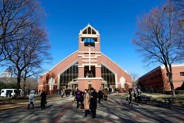 Churchgoers leave Sunday services at Ebenezer Baptist Church at the Martin Luther King Jr. National Historic Site on Sunday, Jan. 18, 2026.  (Miguel Martinez/AJC)