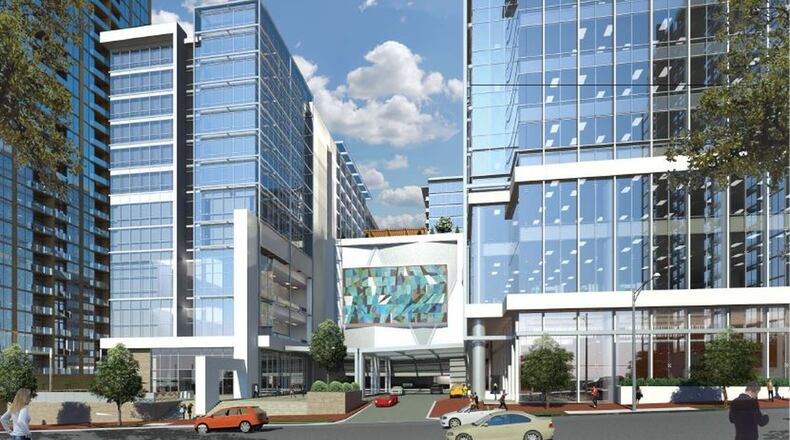 A rendering of a planned $400 million mixed-use project in Midtown by the development arm of Selig Enterprises. The project is expected to begin construction in mid-2017 and include a 32-story office tower, a boutique hotel and residences. Rendering courtesy of Selig Enterprises and Rule Joy Trammell & Rubio Architecture Interior Design