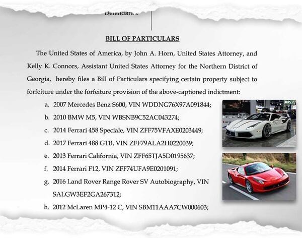 Items cited by the government as subject to forfeiture.